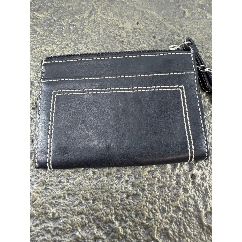 Coach Black Leather Mini Coin/Key Pouch White Stitching Key Ring Wallet